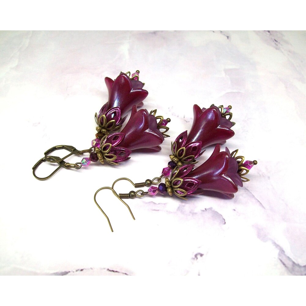 Boho Earrings Vintage Style Floral, Antique Bronze, Hand Painted Artisan Crafted
